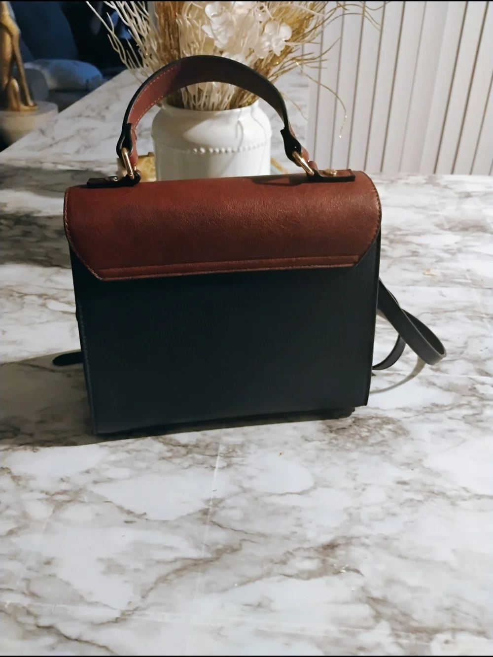 Dune London Tricolor Structured Top-Handle Satchel - Brown, Black & Tan